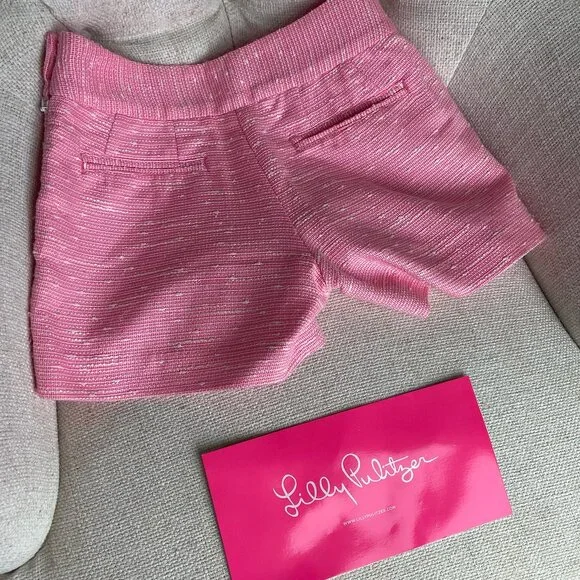 Lilly Pulitzer Sloane Shorts Sparkle Pink Swirly Boucle Tweed Size 00 Like New - Picture 15 of 15